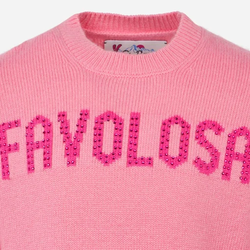 Maglia da bambina girocollo rosa con stampa strass Favolosa