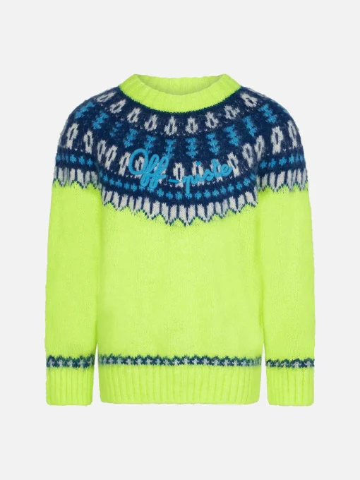 Maglia da bambino giallo fluo con jacquard islandese