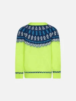 Maglia da bambino giallo fluo con jacquard islandese