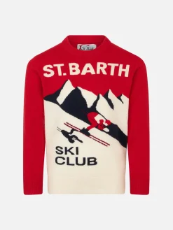 Maglia da bambino girocollo con stampa jacquard cartolina St. Barth Ski Club