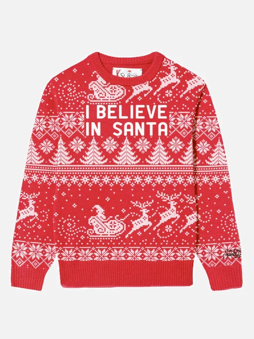 Maglia da bambino girocollo con scritta I believe in Santa