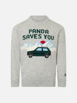 Maglia da bambino girocollo con stampa jacquard Panda saves you