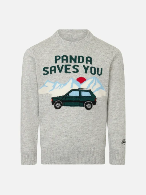 Maglia da bambino girocollo con stampa jacquard Panda saves you