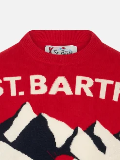 Maglia da bambino girocollo con stampa jacquard cartolina St. Barth Ski Club