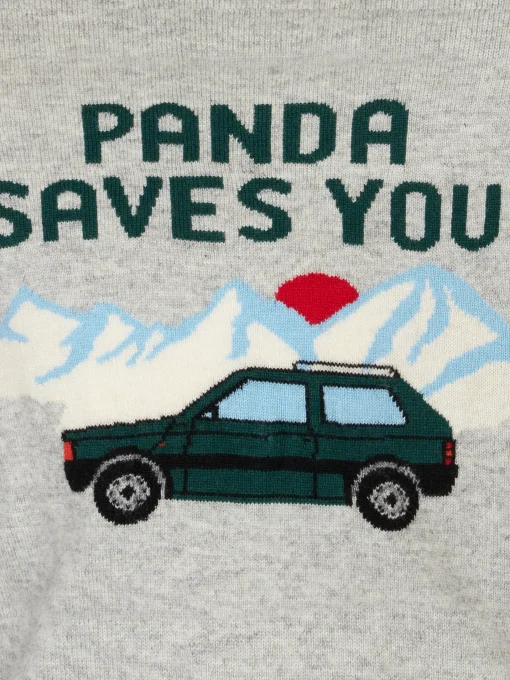 Maglia da bambino girocollo con stampa jacquard Panda saves you