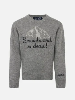 Maglia da bambino grigia con scritta Snowboard is dead!
