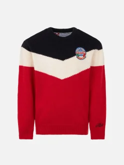 Maglia da bambino rossa e blu con patch