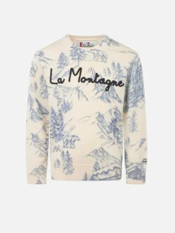 Maglia da bambino toile de jouy girocollo con ricamo La Montagne