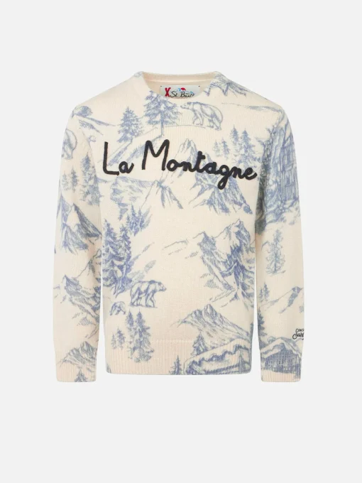 Maglia da bambino toile de jouy girocollo con ricamo La Montagne