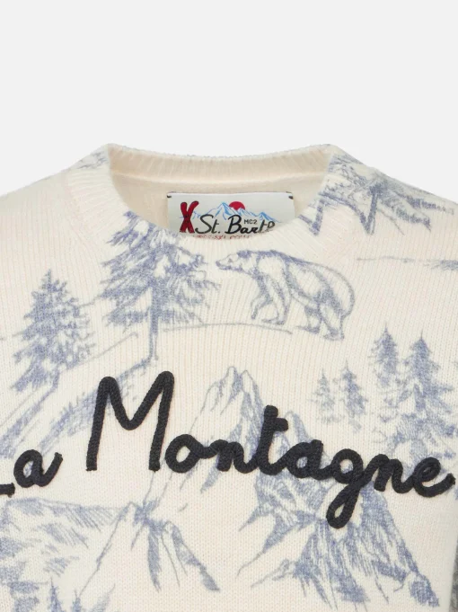 Maglia da bambino toile de jouy girocollo con ricamo La Montagne
