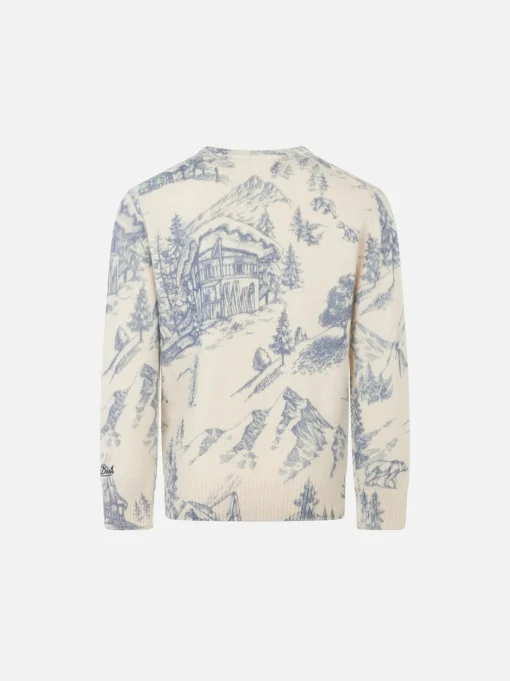 Maglia da bambino toile de jouy girocollo con ricamo La Montagne