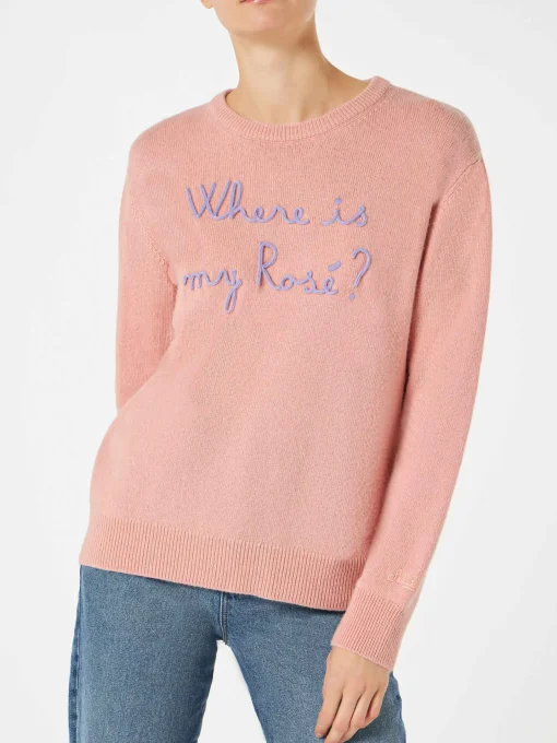 Maglia da donna con ricamo Where is my Rosé?