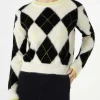 Maglia da donna cropped garzata con motivo a rombi