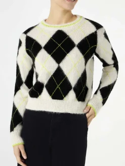 Maglia da donna cropped garzata con motivo a rombi