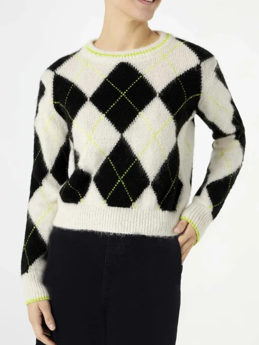 Maglia da donna cropped garzata con motivo a rombi