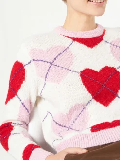Maglia da donna cropped garzata da donna con fantasia a cuori