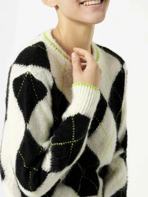 Maglia da donna cropped garzata con motivo a rombi