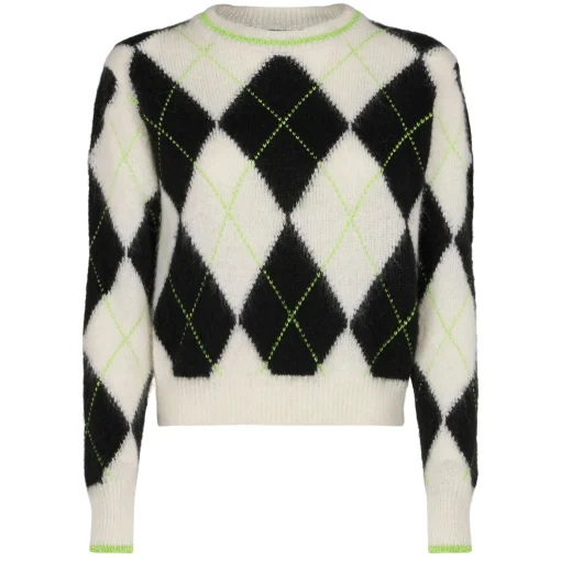 Maglia da donna cropped garzata con motivo a rombi