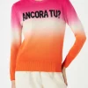 Maglia da donna fucsia e arancio degradé con scritta Ancora tu
