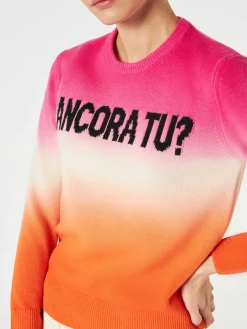 Maglia da donna fucsia e arancio degradé con scritta Ancora tu