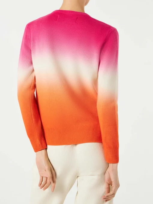 Maglia da donna fucsia e arancio degradé con scritta Ancora tu
