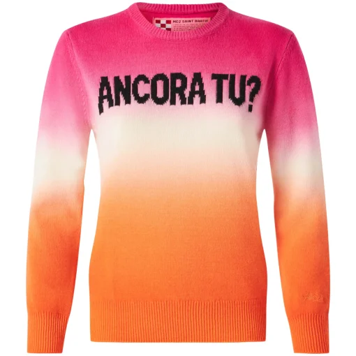 Maglia da donna fucsia e arancio degradé con scritta Ancora tu