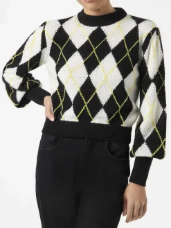 Maglia da donna garzata con motivo a rombi