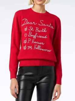 Maglia da donna garzata con ricamo lista Dear Santa