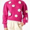 Maglia da donna garzata con applicazioni di fiori all'uncinetto