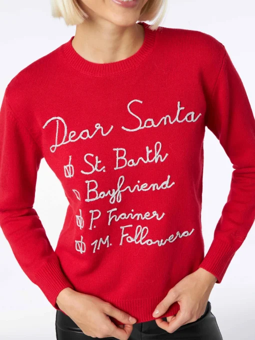 Maglia da donna garzata con ricamo lista Dear Santa