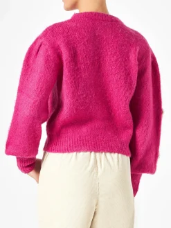 Maglia da donna garzata con applicazioni di fiori all'uncinetto