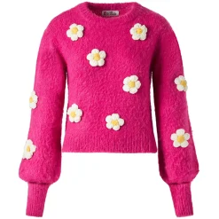Maglia da donna garzata con applicazioni di fiori all'uncinetto