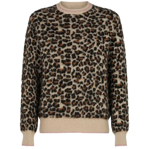 Maglia da donna garzata con fantasia leopardata