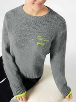 Maglia da donna garzata grigia con ricamo Mai una Gioia