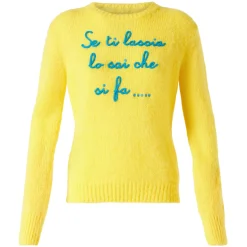 Maglia da donna garzata gialla con ricamo