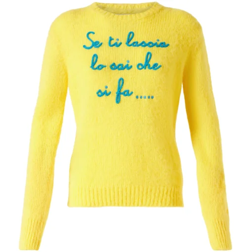 Maglia da donna garzata gialla con ricamo