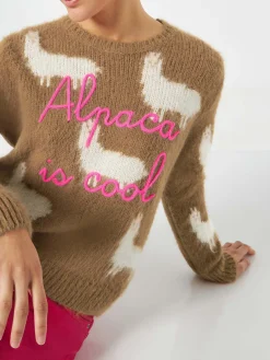 Maglia da donna garzato con Alpaca e ricamo Alpaca is cool