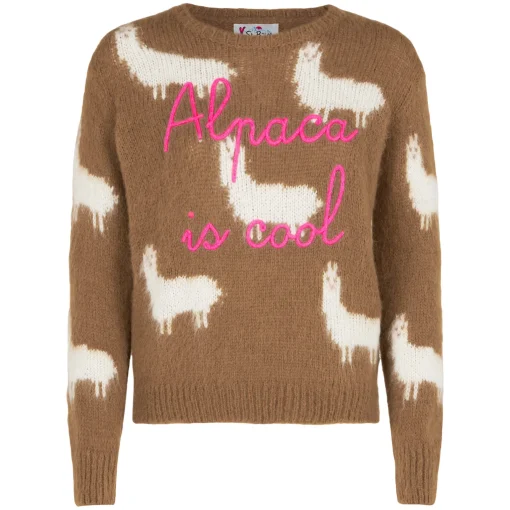 Maglia da donna garzato con Alpaca e ricamo Alpaca is cool