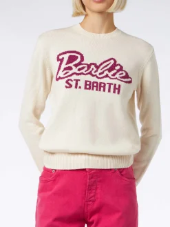 Maglia da donna girocollo bianca con stampa Barbie | EDIZIONE SPECIALE BARBIE