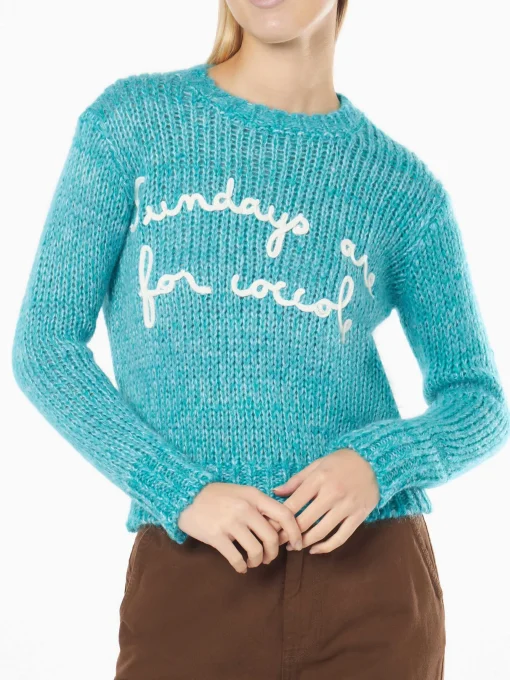 Maglia da donna girocollo morbida crop con ricamo Sundays are for Coccole