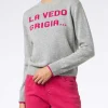 Maglia da donna girocollo grigia con stampa La Vedo Grigia...