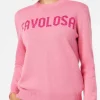 Maglia da donna girocollo rosa con stampa strass Favolosa
