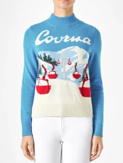 Maglia da donna girocollo con cartolina di Courmayeur