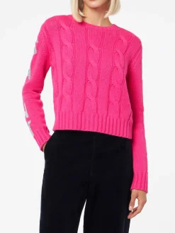 Maglia da donna girocollo intrecciata con stampa Saint Barth lurex
