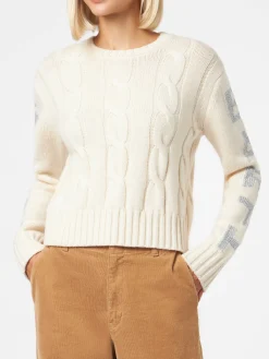 Maglia da donna girocollo intrecciata con stampa Saint Barth lurex
