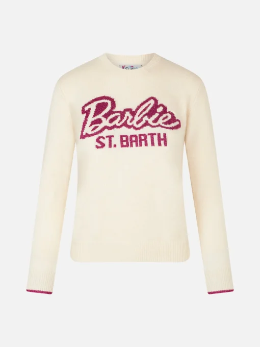 Maglia da donna girocollo bianca con stampa Barbie | EDIZIONE SPECIALE BARBIE