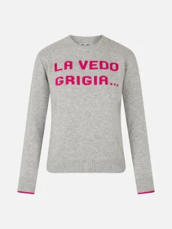 Maglia da donna girocollo grigia con stampa La Vedo Grigia...