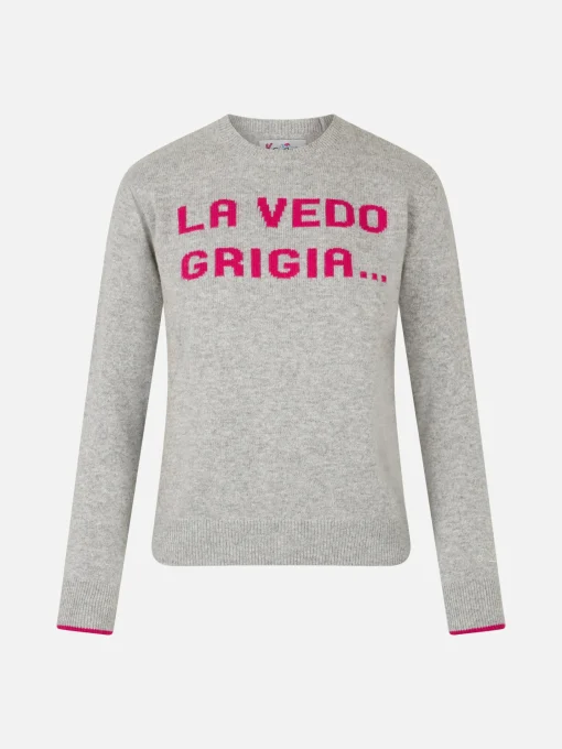 Maglia da donna girocollo grigia con stampa La Vedo Grigia...