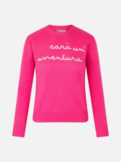 Maglia da donna girocollo rosa fluo con ricamo Non Sarà un'Avventura | EDIZIONE SPECIALE DI NIKI DJ