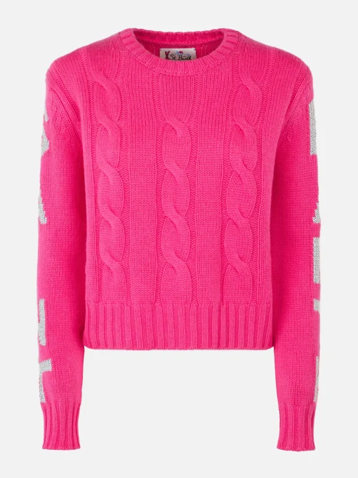 Maglia da donna girocollo intrecciata con stampa Saint Barth lurex